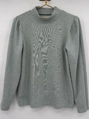 Madewell Womens Sage Green Mock Neck Ribbed Knit Top Puff Sleeve Minimalist L